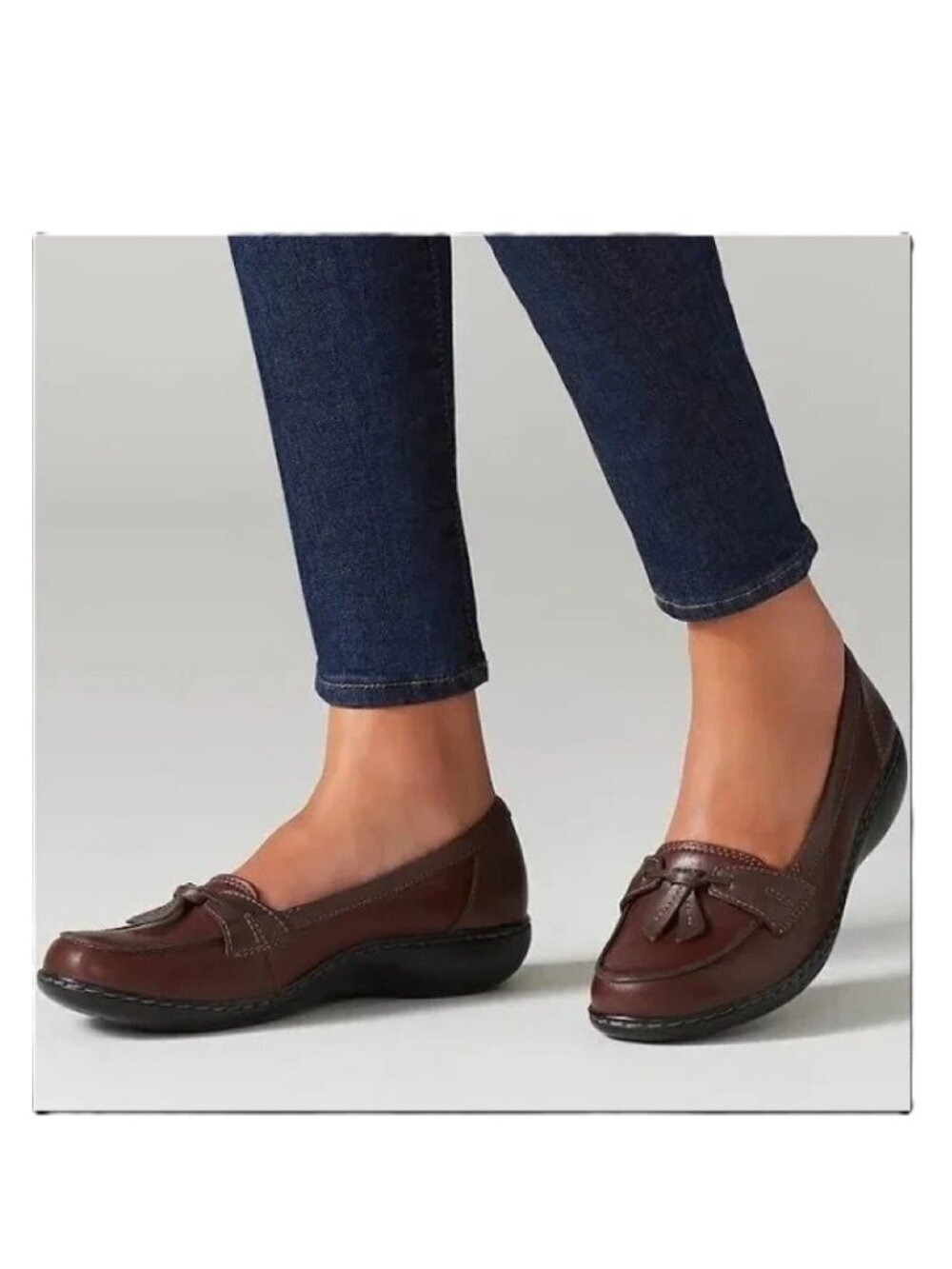 Clarks Slip-on Ashland Bubble Comfort Loafers Brown Leather Shoes Women's Sz 7.5